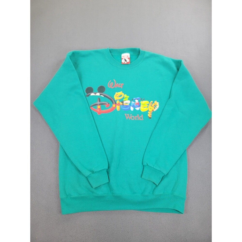 Vintage Disney Sweatshirt Womens Large Green Pullover Mickey Mouse USA 90s
